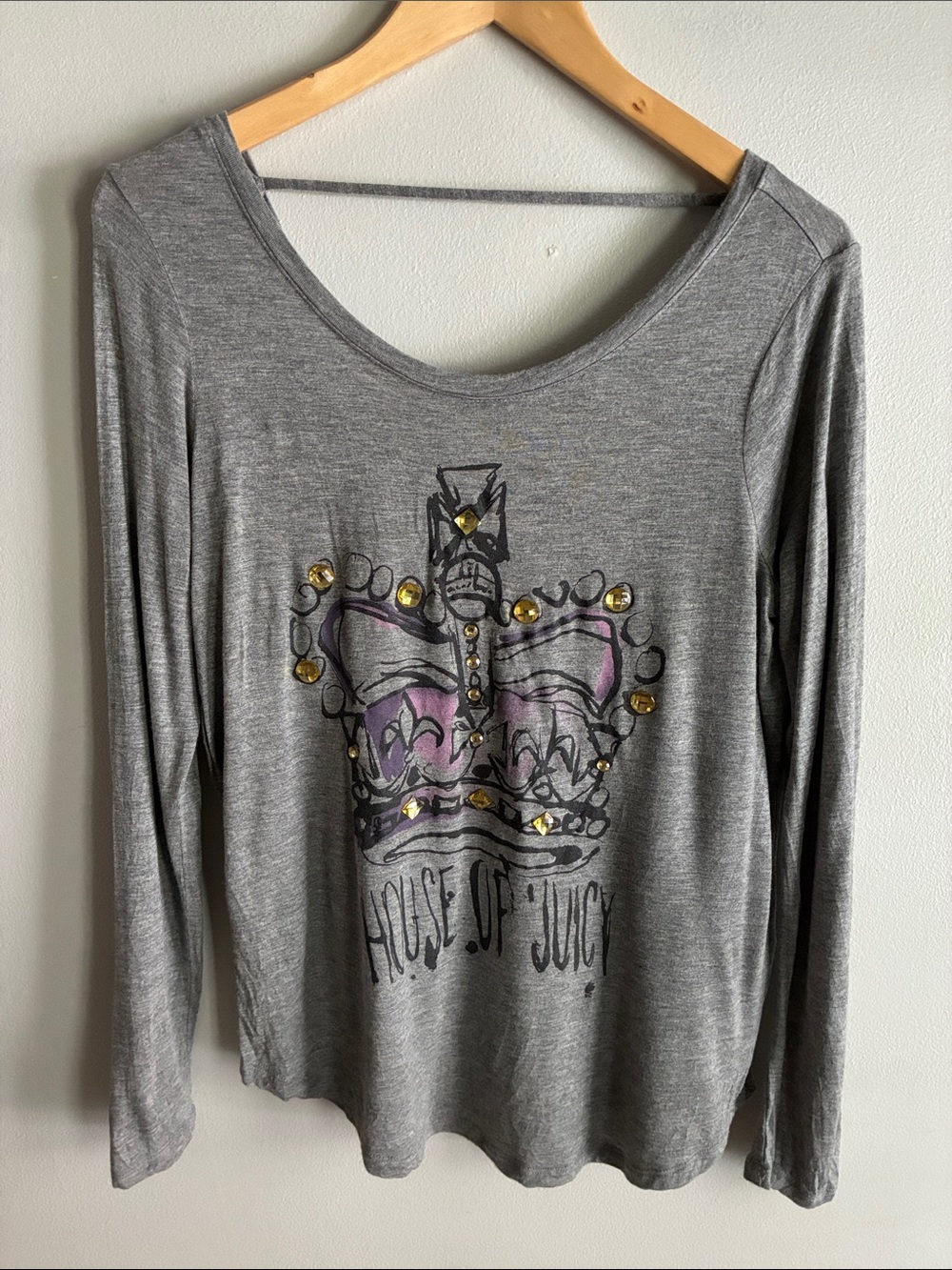 Juicy Couture Y2K Gray Rhinestone House of Juicy Long Sleeve Top L